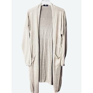 BACI TAN SHEER LINEN BLEND LONG OPEN CARDIGAN SWEATER SIZE L MADE IN ITALY